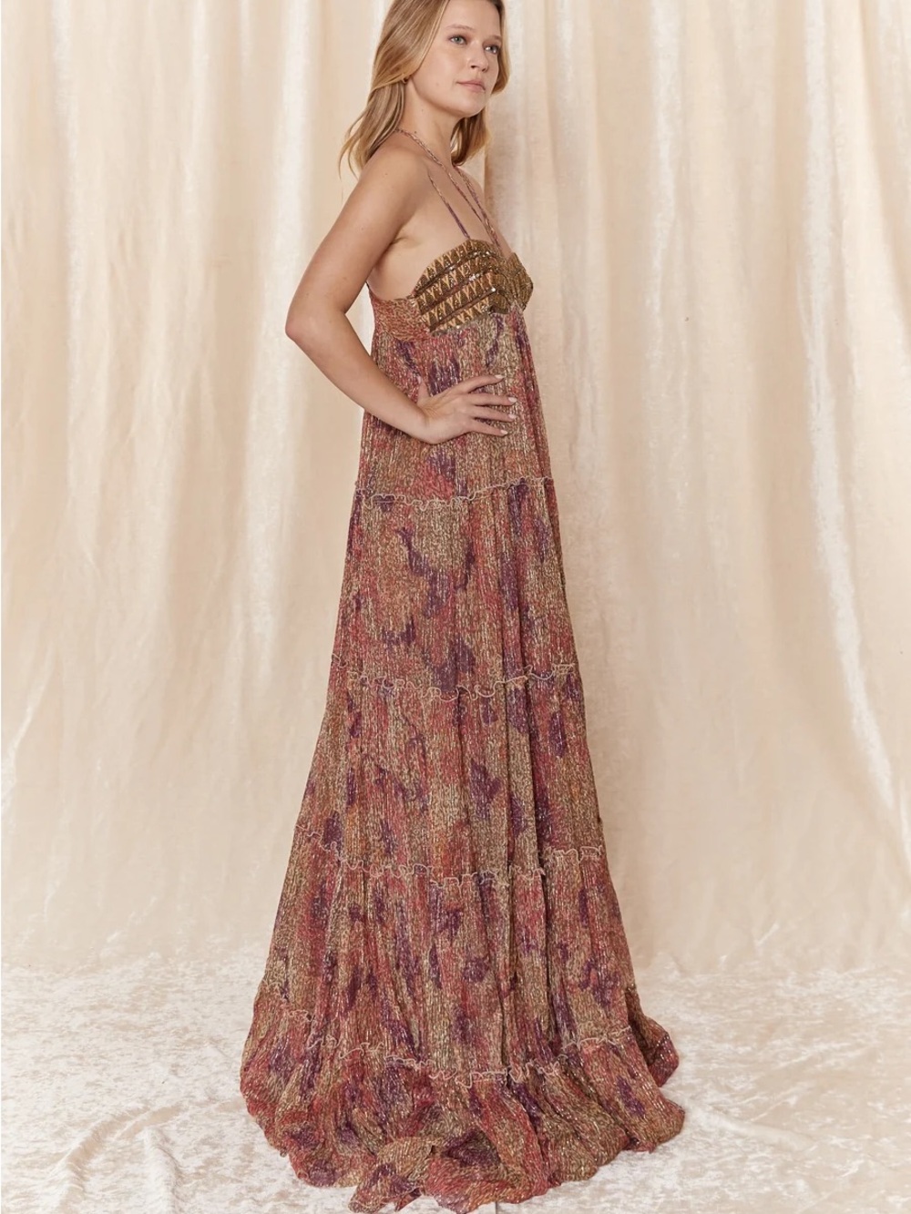 RAGA Zuri Empire Beaded & Embroidered Maxi Dress